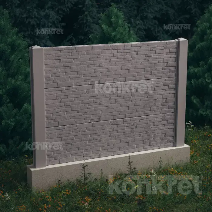 Бетонна ограда Stacked Stone (KT300), височина 150 см, сива (стандартна)