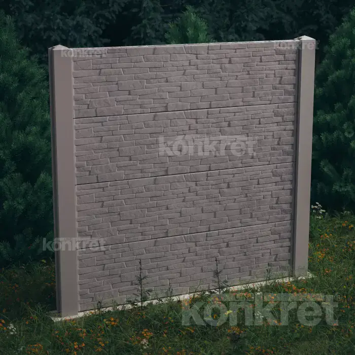 Бетонна ограда Stacked Stone (KT300), височина 200 см, сива (стандартна)